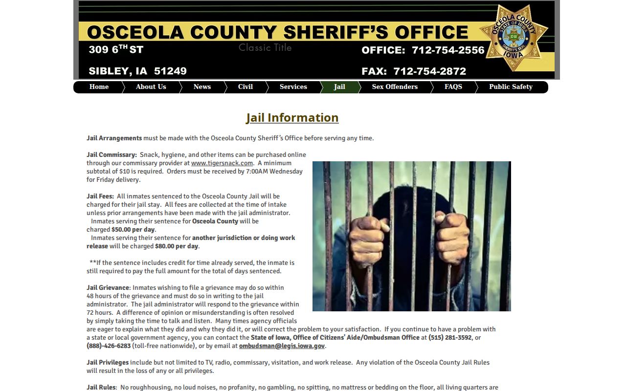 Osceola County arrest warrant jail information and intake page