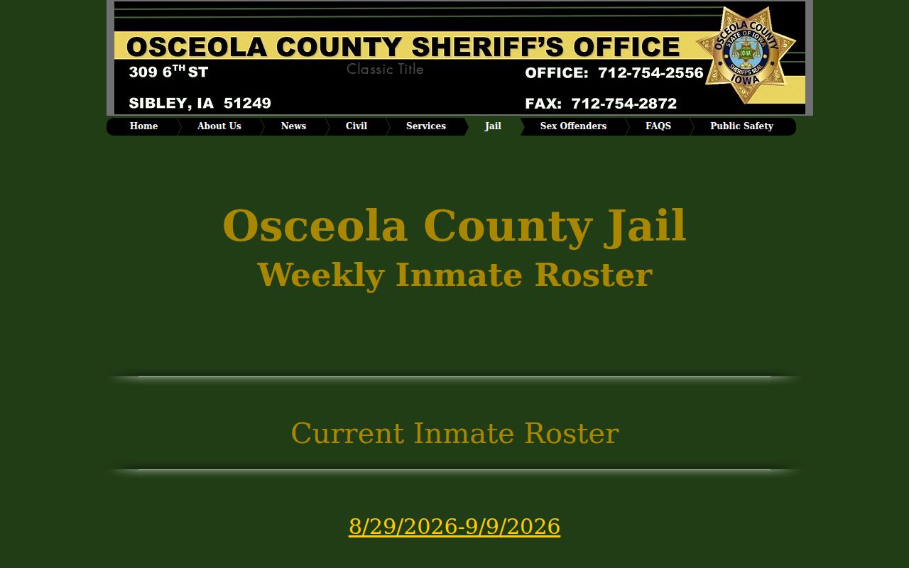 Osceola County outstanding warrants inmate roster landing page