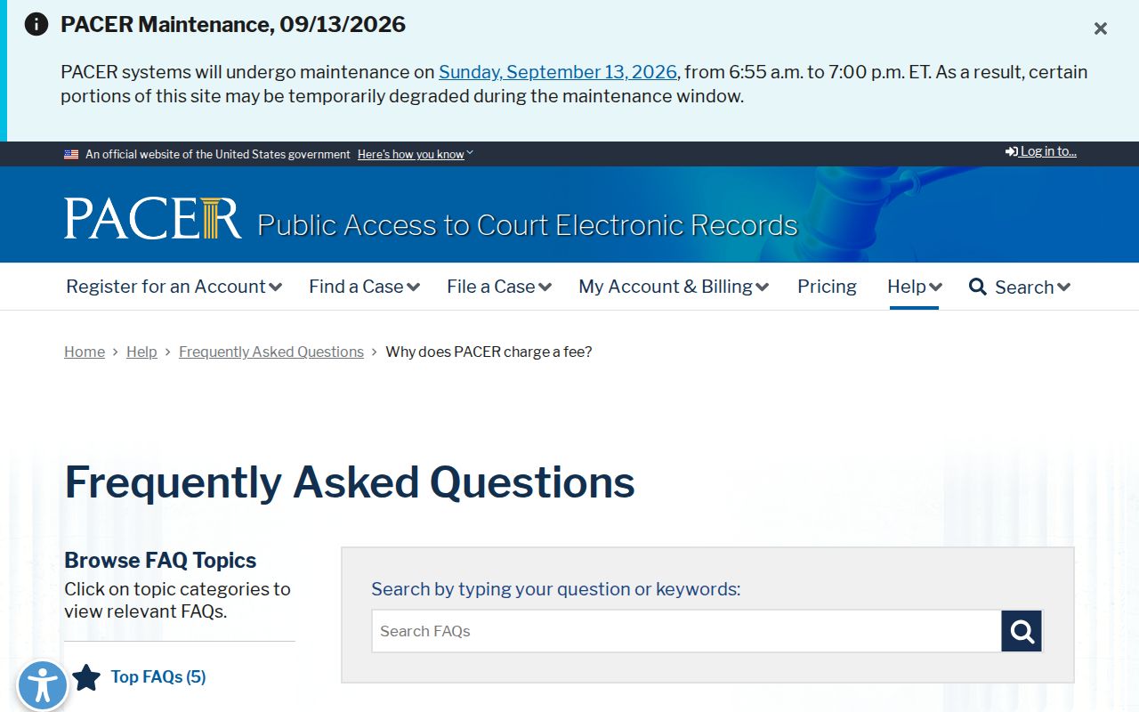 Osceola County most wanted federal PACER fee and search explanation